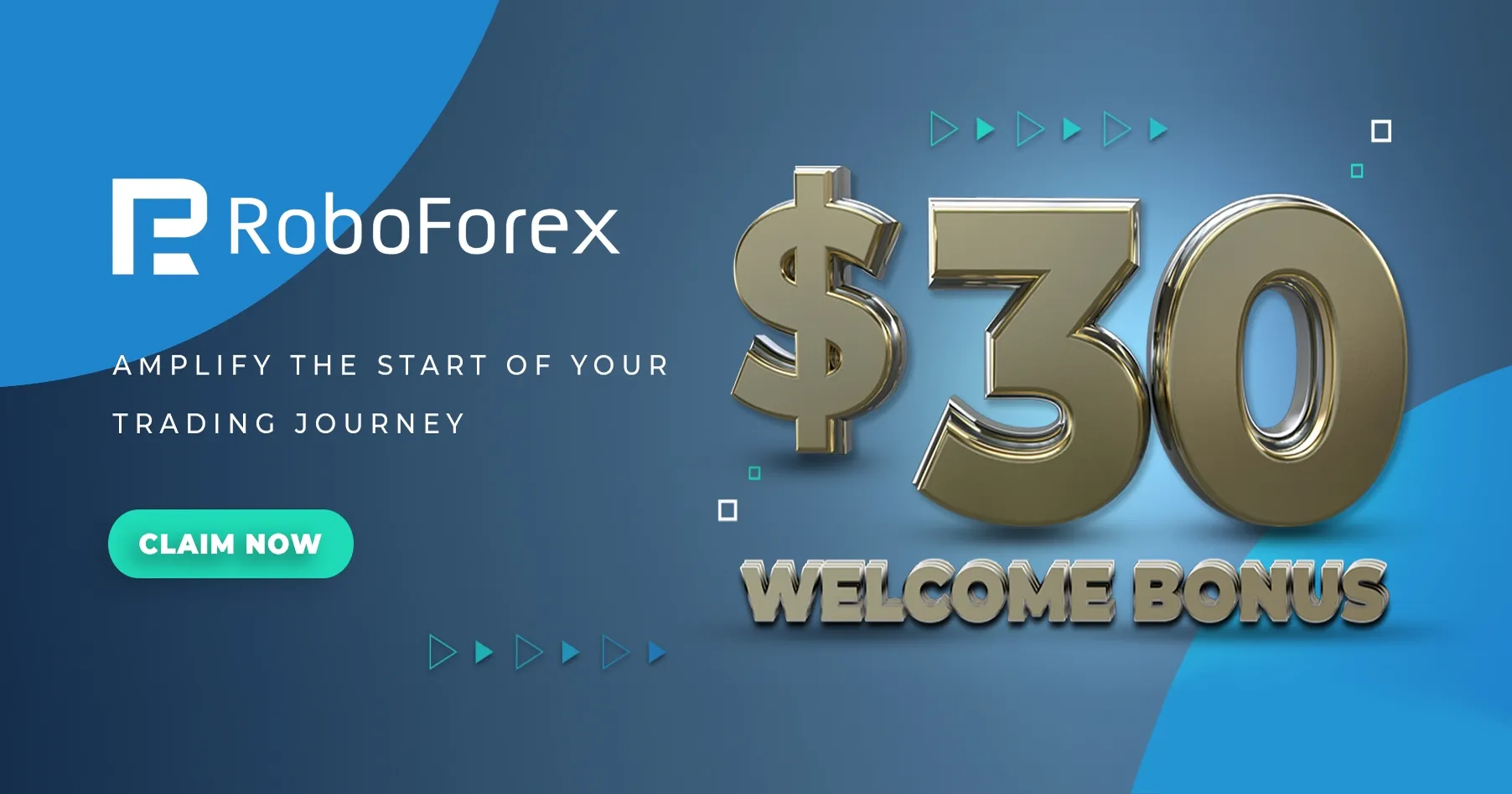 Welcome Trading 30 USD Bonus illustrated by Roboforex