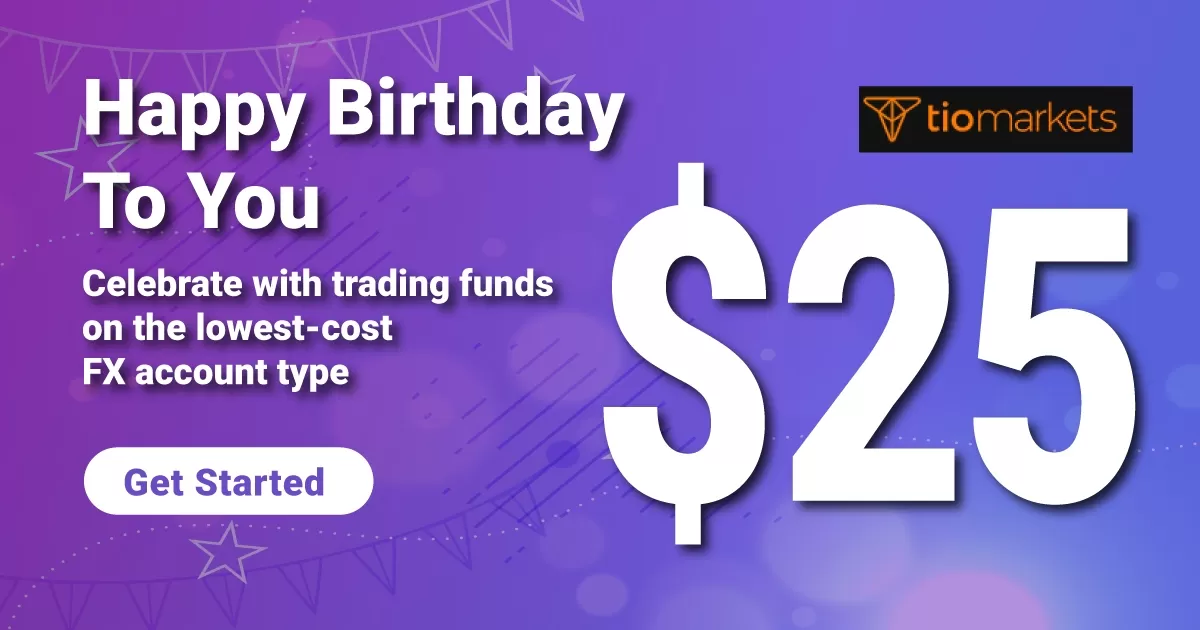 TIOMarkets Get $25 Free Birthday Trading Bonus